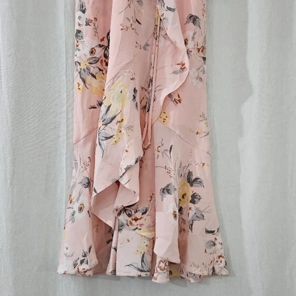 Socialite V-Neck Ruffle Midi Dress in Pink Floral Print - Picture 6 of 6